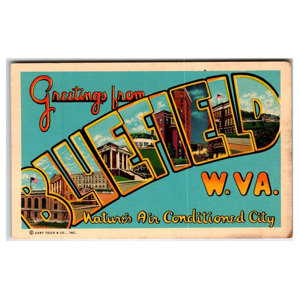 Greetings from Bluefield WV Large Letter Postcard Curt Teich W. Va. Chrome